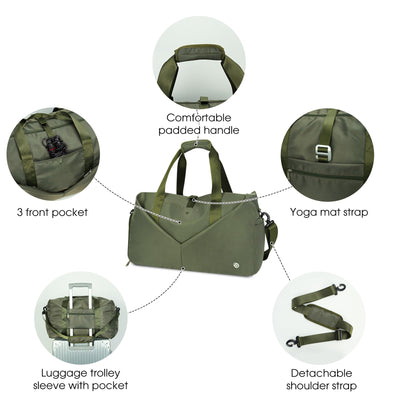 Ceneda 20" Gym Bag for Women with Wet Pocket & Shoe Compartment, Lightweight Duffel Waterproof Carry On Duffle for Travel, Yoga, Overnight (Green)