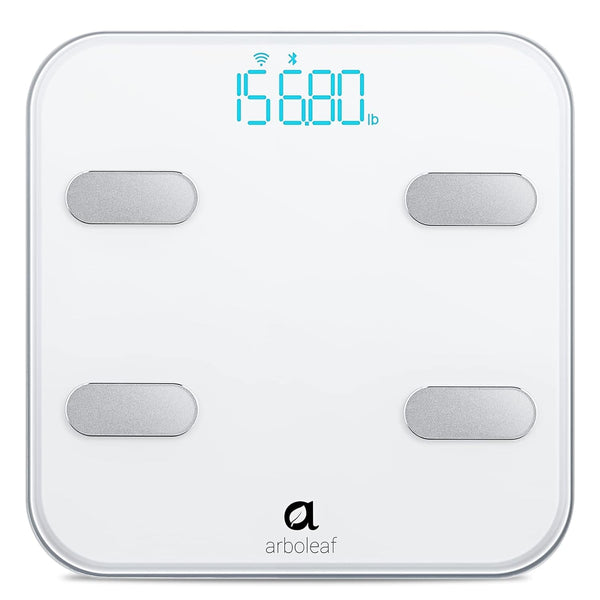 Arboleaf Scale for Body Weight, Smart Scale with BMI, Body Fat, Muscle Mass, 26 Metrics Full Body Composition Analyzer, 8-Electrode High Precision Digital Bathroom Scale, Bluetooth Sync, White