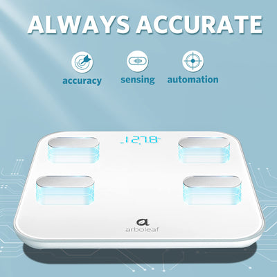 Arboleaf Scale for Body Weight, Smart Scale with BMI, Body Fat, Muscle Mass, 26 Metrics Full Body Composition Analyzer, 8-Electrode High Precision Digital Bathroom Scale, Bluetooth Sync, White