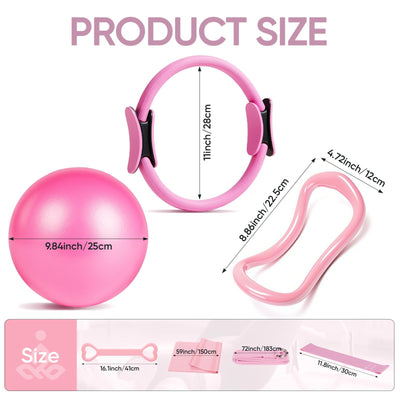 Home Pilates Kit for Women Pilates Equipment Ring and Ball Set Magic Circle Hoop with 5 Resistance Bands Compact Toning Fitness Essentials Starter Set Accessories