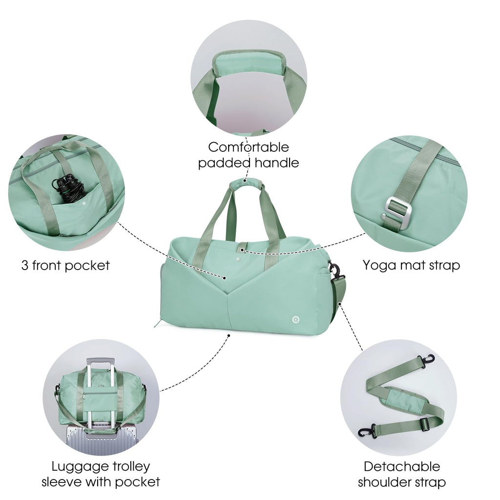 Ceneda 20" Gym Bag for Women with Wet Pocket & Shoe Compartment, Lightweight Duffel Waterproof Carry On Duffle for Travel, Yoga, Overnight (Green)