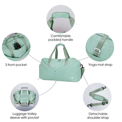 Ceneda 20" Gym Bag for Women with Wet Pocket & Shoe Compartment, Lightweight Duffel Waterproof Carry On Duffle for Travel, Yoga, Overnight (Green)