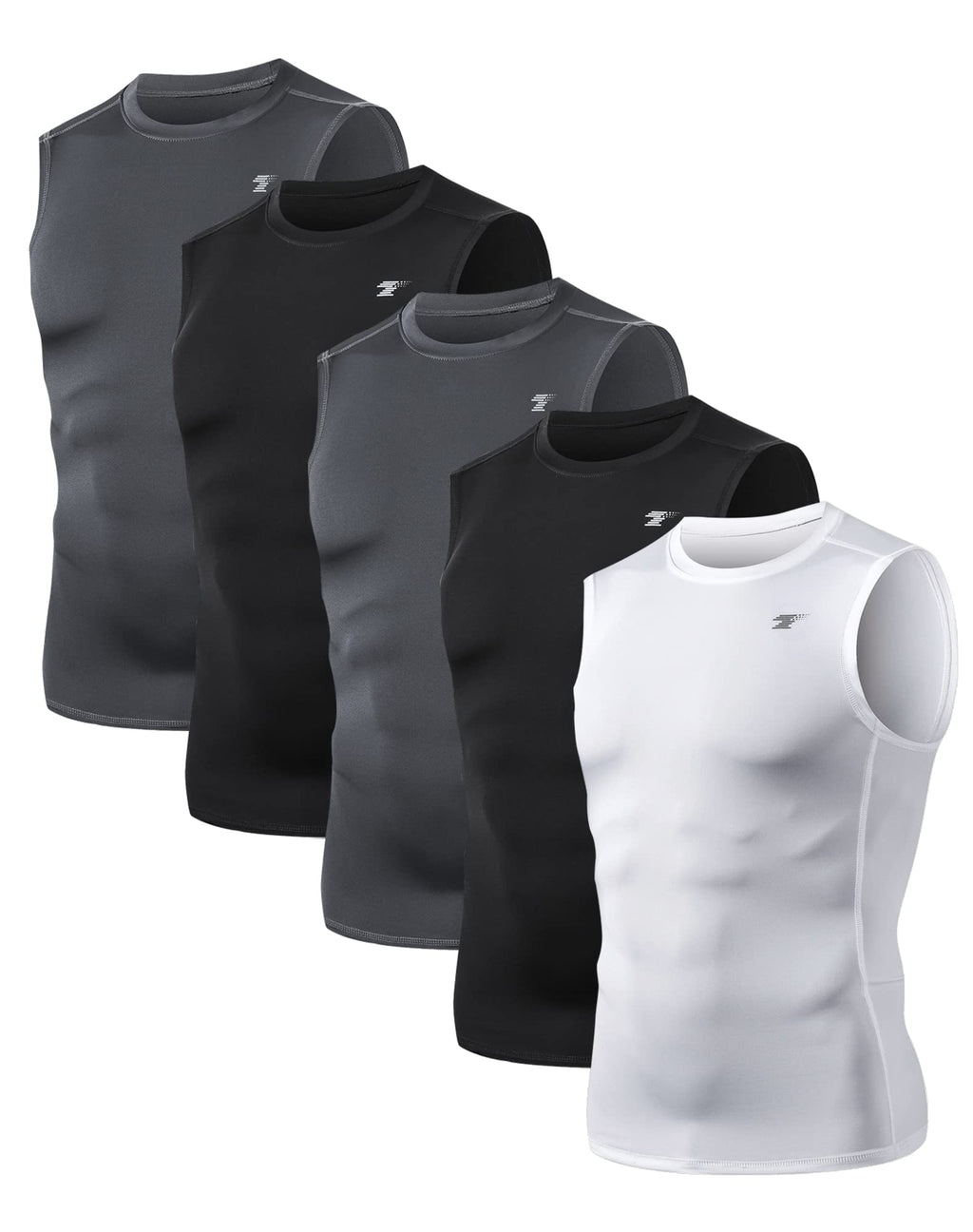 TELALEO 5 Pack Men's Athletic Compression Shirts Sleeveless Workout Tank Top Sports Base Layer Running Basketball