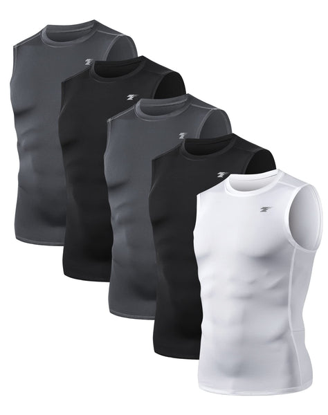 TELALEO 5 Pack Men's Athletic Compression Shirts Sleeveless Workout Tank Top Sports Base Layer Running Basketball