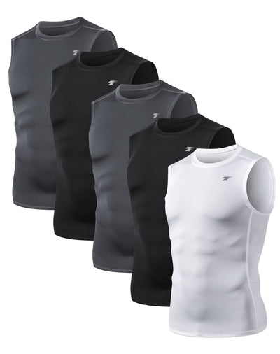 TELALEO 5 Pack Men's Athletic Compression Shirts Sleeveless Workout Tank Top Sports Base Layer Running Basketball