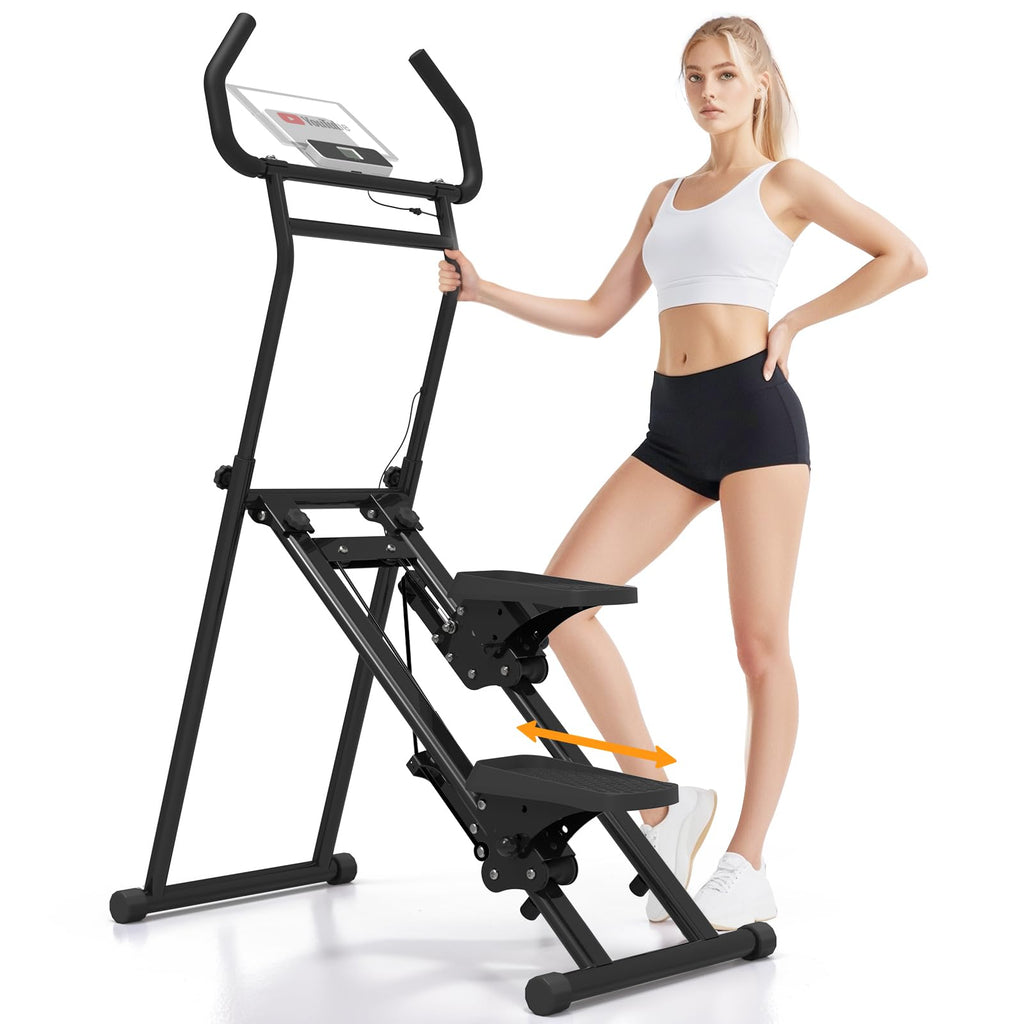 MACYO Stair Stepper for Home Workout - Full-Size Foot Pedals with Tablet Holder, Foldable Stepping Climbers, Easy Assembly, Compact Design for Cardio & Leg Training
