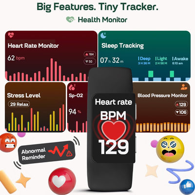 FITVII Slim Fitness Trackers, Fitness Watch with 24/7 Heart Rate, Blood Pressure, Blood Oxygen, Stress Monitor, AMOLED Activity Tracker Step Calorie Counter, IP68 Waterproof Smart Watch for Women Men