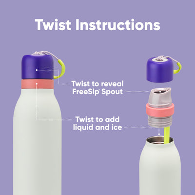 Owala FreeSip Twist Insulated Stainless Steel Water Bottle with Straw for Sports and Travel, BPA-Free, 24-oz, Purple/Purple (California Grapevine)