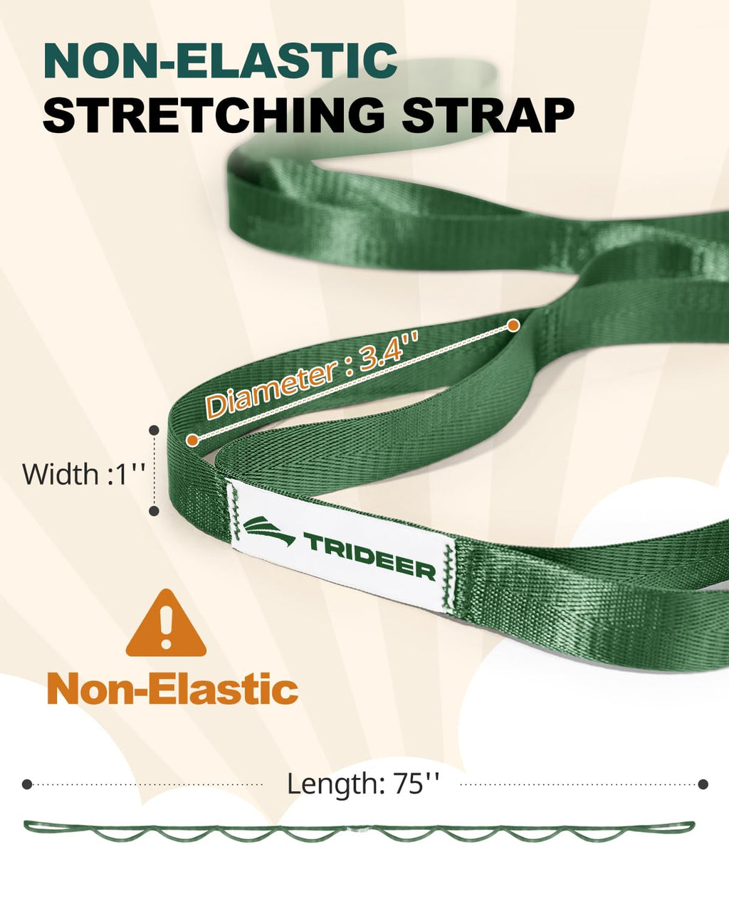 Trideer Stretching Strap Yoga Strap Physical Therapy for Home Workout, Exercise, Pilates and Gymnastics, 10 Loops Non-Elastic Stretch Bands with Aesthetic Packaging for Women & Men