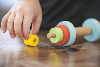 Wooden Toy Dumbbell Set: Colorful Toddler Workout Equipment - Fun Exercise Weights for Children - Safe and Durable Kids Weight Set - Active Play and Fitness Habits - 2pc Kids Gym