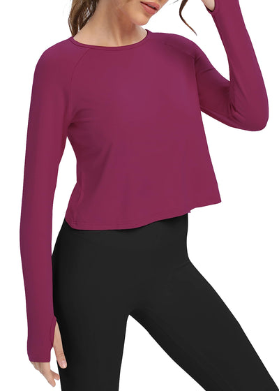 Bestisun Long Sleeve Athletic Workout Shirts Sports Yoga Gym Crop Tops for Women