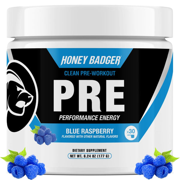 Honey Badger Pre Workout Powder, Keto Vegan Preworkout for Men & Women, Beta Alanine & Caffeine, Sugar Free Natural Energy Supplement, Wild Berry, 30 Servings
