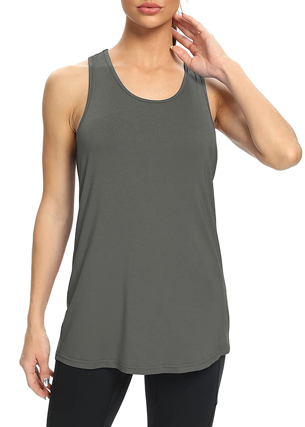 Bestisun Workout Yoga Athletic Shirts Racerback Long Tank Tops Loose fit for Women