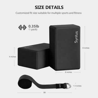 Syntus Yoga Block and Yoga Strap Set, 2 Soft Non-Slip Yoga Blocks 9×6×4 inches, 8FT Metal D-Ring Strap for Yoga, General Fitness, Pilates, Stretching and Toning