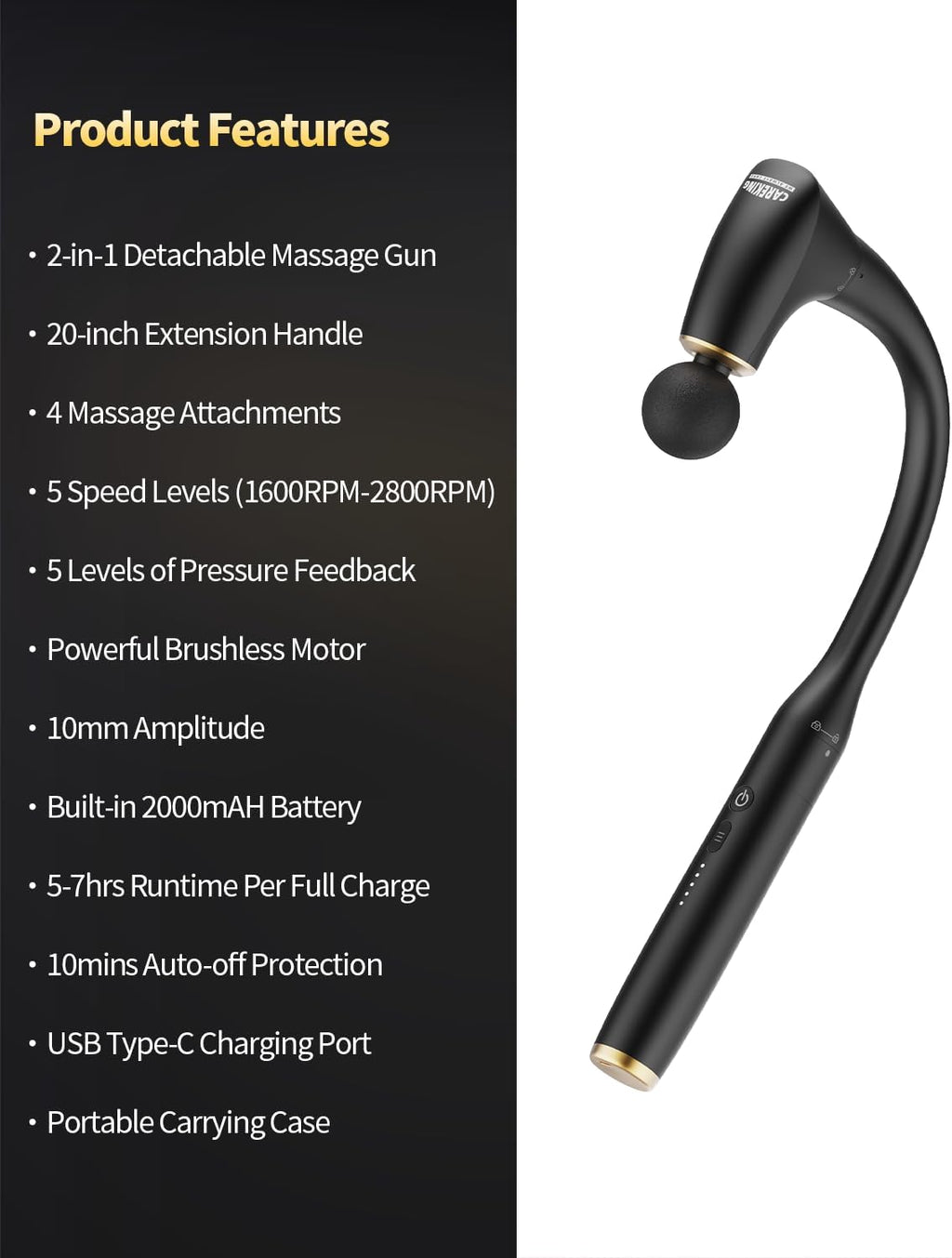 2-in-1 Detachable Percussion Massage Gun with Extension Handle, Back Massager for Pain Relief Deep Tissue Muscle Massager for Arm Shoulder Lower Back Thigh Waist, Gifts for Women , FSA-HSA Eligible