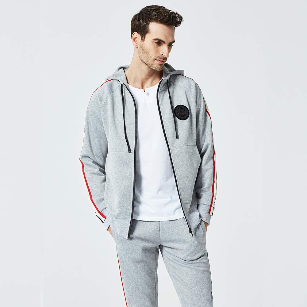 DUOFIER Men's Hooded Athletic Tracksuit Casual Full Zip Jogging Sweatsuits