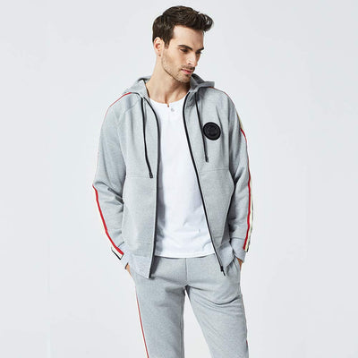 DUOFIER Men's Hooded Athletic Tracksuit Casual Full Zip Jogging Sweatsuits