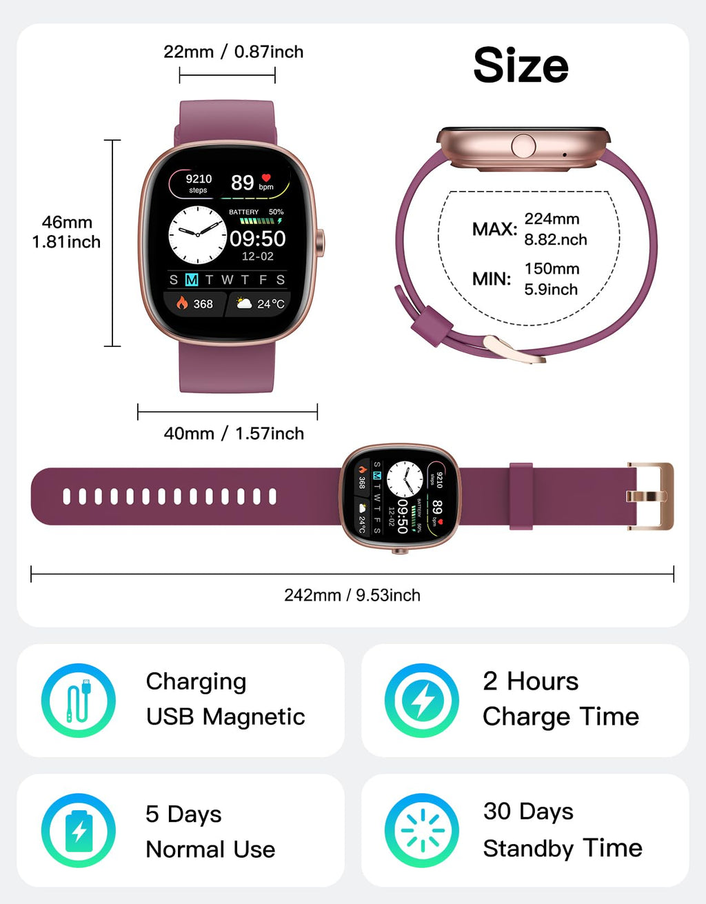 Fitness Tracker 2025 Ver. (Answer/Make Calls), 1.85" Smart Watch Fitness Watches for Women Men with 24/7 Heart Rate Blood Oxygen Monitor Sleep Tracker 100+ Sport Modes IP68 Waterproof (Pink)