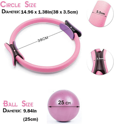 Pilates Ring and Ball Set, Pilates Ring Fitness Trainer, Booty Bands Stretching Equipment Pilates Mini Exercise Ball for Legs Arms and Thighs, Workout at Home Workout Equipment Women