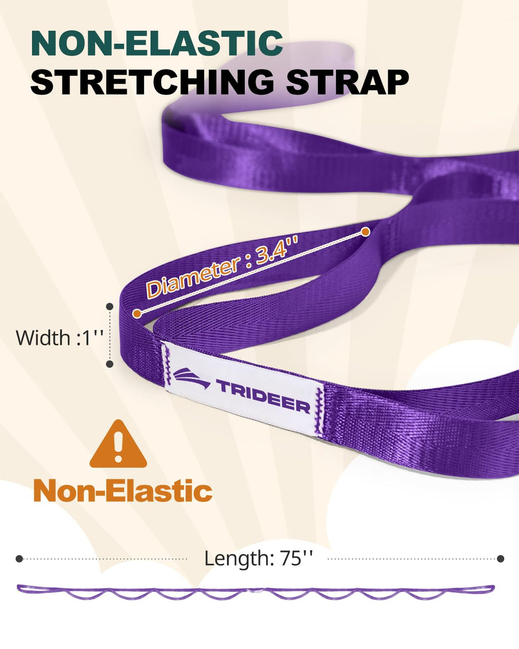 Trideer Stretching Strap Yoga Strap Physical Therapy for Home Workout, Exercise, Pilates and Gymnastics, 10 Loops Non-Elastic Stretch Bands with Aesthetic Packaging for Women & Men