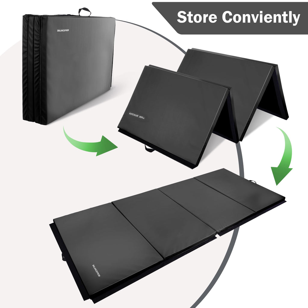 Fitvids Folding Exercise Gymnastics Mat, 4'x8'x2" Gym Workout Mat with Carrying Handles 4-Fold High-Density Anti-Tear Portable Fitness Aerobics Mat for Home Gym Yoga Pilates Tumbling MMA Core Training