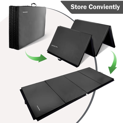 Fitvids Folding Exercise Gymnastics Mat, 4'x8'x2" Gym Workout Mat with Carrying Handles 4-Fold High-Density Anti-Tear Portable Fitness Aerobics Mat for Home Gym Yoga Pilates Tumbling MMA Core Training