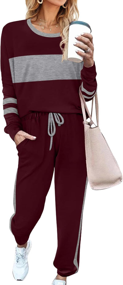 Aloodor Sweatsuit for Women 2 Piece Outfits for Womens Crewneck Sweatshirts Pullover
