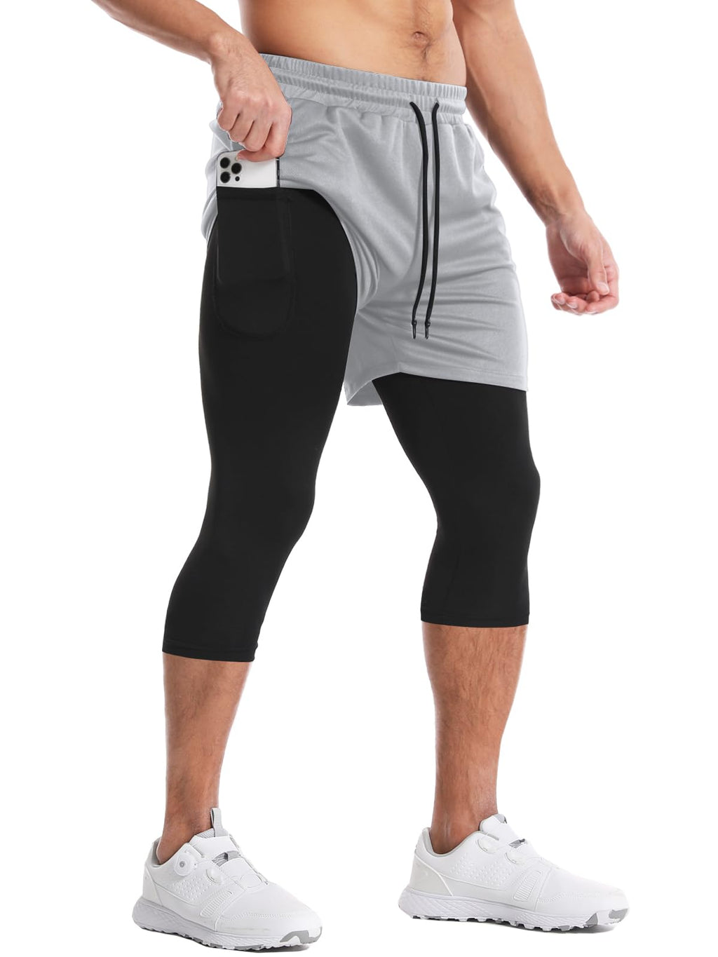 Aolesy Men's 2 in 1 Running Pants, Gym Workout Compression Pants for Men Training Athletic