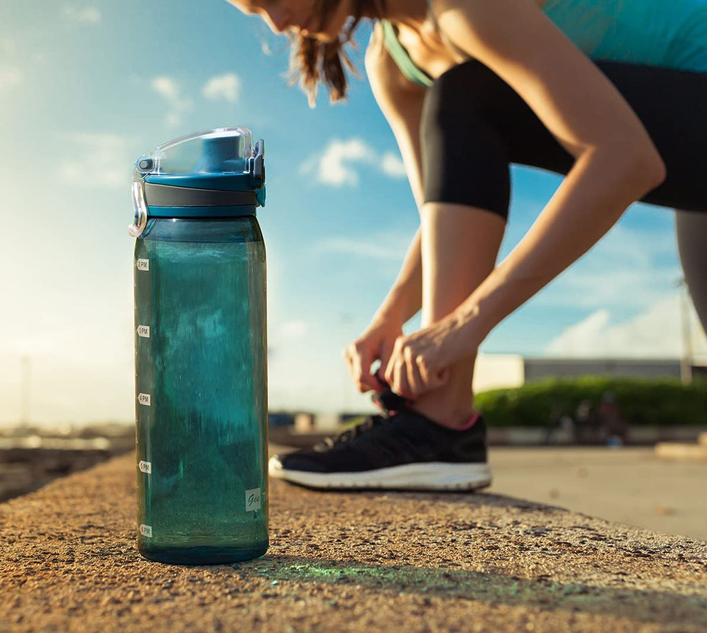 30oz Sport Water Bottle with Time Markers, Large Durable Gym Plastic Bottle Tritan BPA Free for Fitness, Outdoor Enthusiasts, Leakproof Gray (Pack of 1)