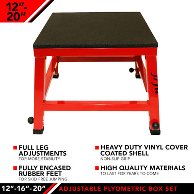 JFIT Plyometric Boxes - Made in Taiwan NO Assembly Required Single - Height Box Set and Adjustable Box Options Plyometric Platform and Jumping Agility Box for Training Conditioning Strength Training