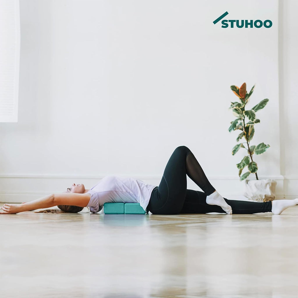 STUHOO Yoga Blocks 2 pack and Yoga Strap Includes Descriptive E-book for Beginners Sturdy Yoga Brick & Lightweight Eva Foam Block Support Deepen Poses, Provides Strength & Stability for Pilates Practice