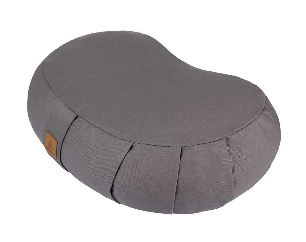 Crescent Zafu Meditation Pillow, D=17" W=11" H=5.5" Zabuton Yoga Bolster, Meditation Cushion, Floor Pouf Yoga Pillow Zippered Organic Cotton Cover Natural Buckwheat kneeling pillow - Large
