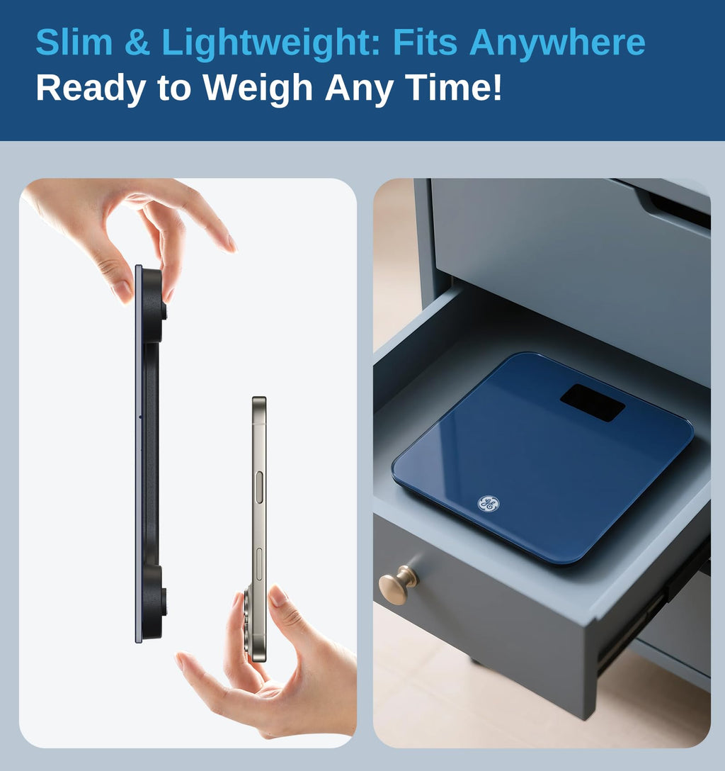 GE Smart Scale for Body Fat, BMI Muscle Mass Digital Bathroom Weight Scales Bluetooth Electronic Body Composition Monitor for People with App Large Display, Accurate 400lb Weighing