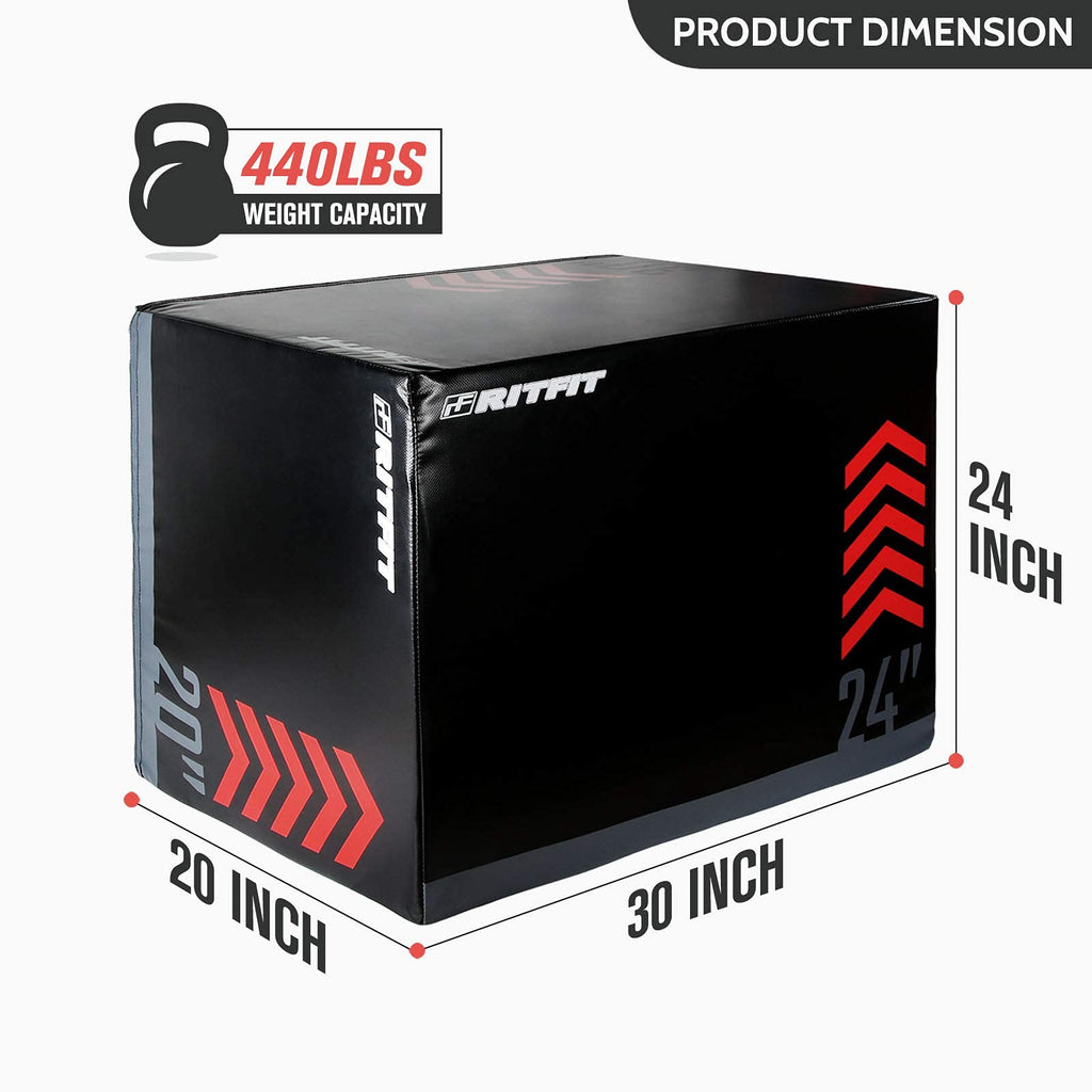 RitFit 3 in 1 Extra Firm Soft Plyo Box Foam Plyometric Box-30”x24”x20”-20"x18"x16" Heavy Duty High Density Foam Jumping Box 3 Sizes with PVC Cover,Platform for Home Gym Fitness, 440lb Weight Capacity