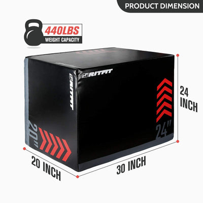 RitFit 3 in 1 Extra Firm Soft Plyo Box Foam Plyometric Box-30”x24”x20”-20"x18"x16" Heavy Duty High Density Foam Jumping Box 3 Sizes with PVC Cover,Platform for Home Gym Fitness, 440lb Weight Capacity
