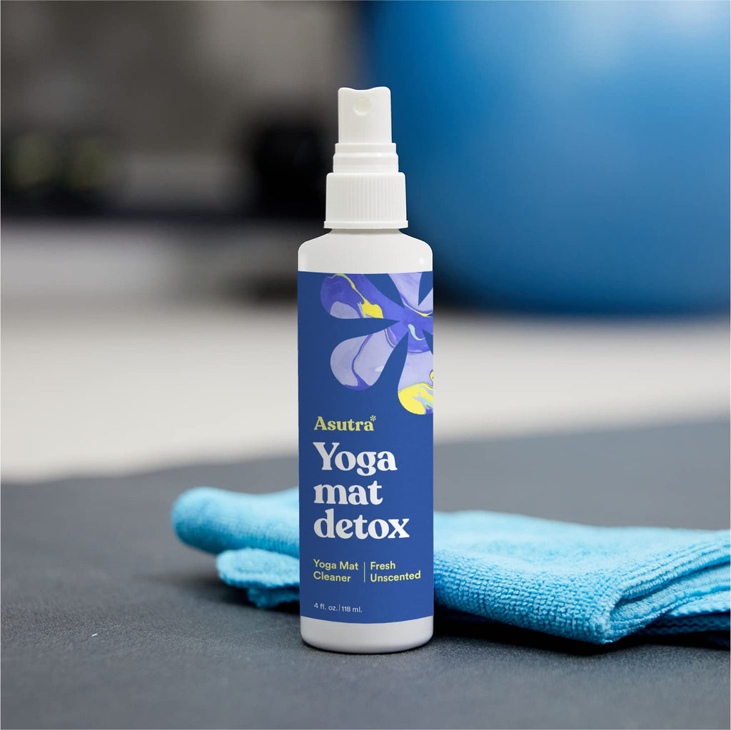 ASUTRA Yoga Mat Cleaner Spray (Energizing Peppermint), 4 fl oz - No Slippery Residue, Organic Essential Oils, Deep-Cleansing for Fitness Gear & Gym Equipment, Microfiber Towel Included