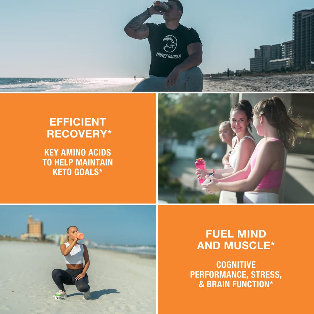 Honey Badger BCAA + EAA Amino Acids Powder, BCAAs + L-Glutamine, Keto, Vegan, Sugar Free for Men & Women, Hydration & Post Workout Muscle Recovery Drink Mix, Pink Lemonade, 30 Servings