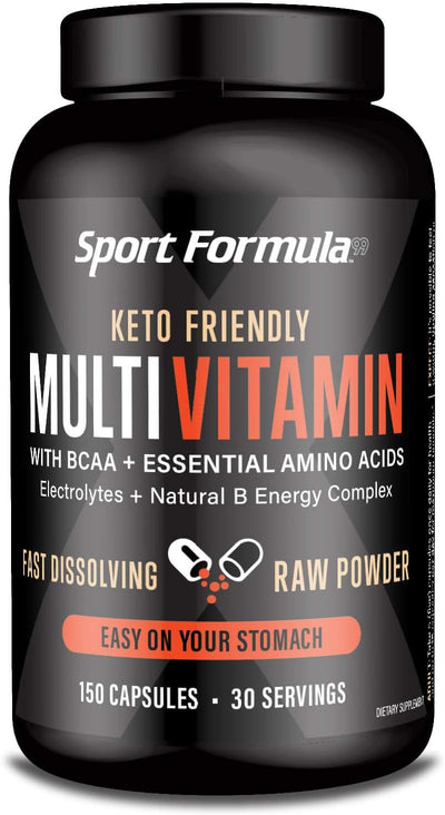 Sport Formula Daily Keto Superfood Multivitamin BCAA Amino Acid Powder Capsules for Men and Women. Won't Upset Your Stomach: Natural Vitamin B Energy Complex: Anti Aging Immune System Support