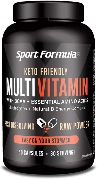 Sport Formula Daily Keto Superfood Multivitamin BCAA Amino Acid Powder Capsules for Men and Women. Won't Upset Your Stomach: Natural Vitamin B Energy Complex: Anti Aging Immune System Support
