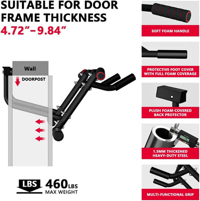 ONETWOFIT 2025 Upgrade Multi-Grip Pull Up Bar for Doorway - 460 lbs Heavy Duty Chin-Up Bar for Home Gym Exercise, Door Frame Pull Up Bar for Almost All Doors