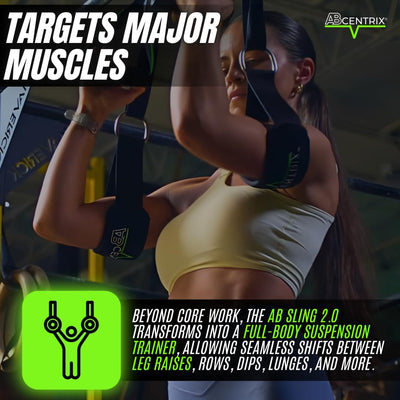 AbSling 2.0 – Premium Hanging Suspension Trainer for Core & Upper Body Strength Training | Heavy-Duty Gym-Grade Ab Slings for Hanging Leg Raises, Abdominal Workouts & Six-Pack Sculpting | Cutting-Edge Two-Pulley Training System Makes Strengthening Easier