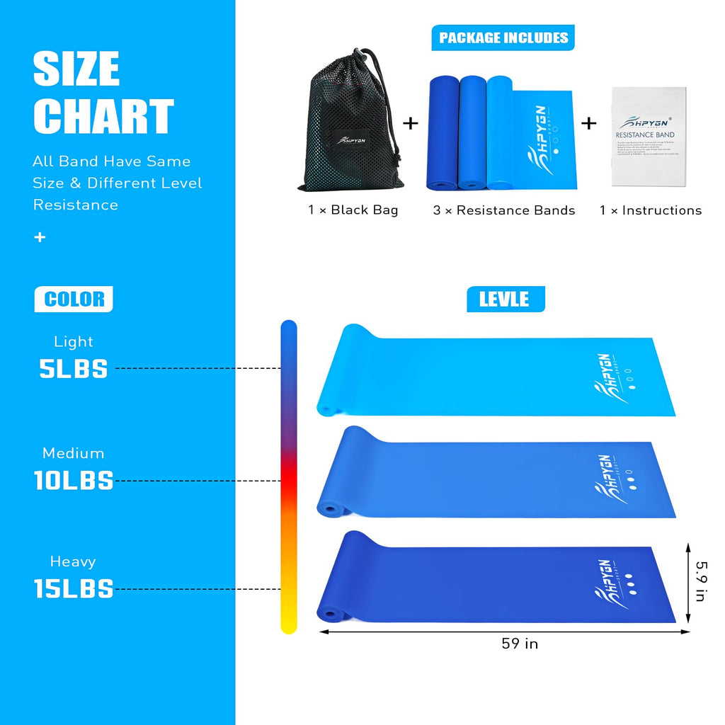 Resistance Bands, Exercise Bands, Physical Therapy Bands for Strength Training, Yoga, Pilates, Stretch Elastic Band with Different Strengths, Workout Bands for Home Gym