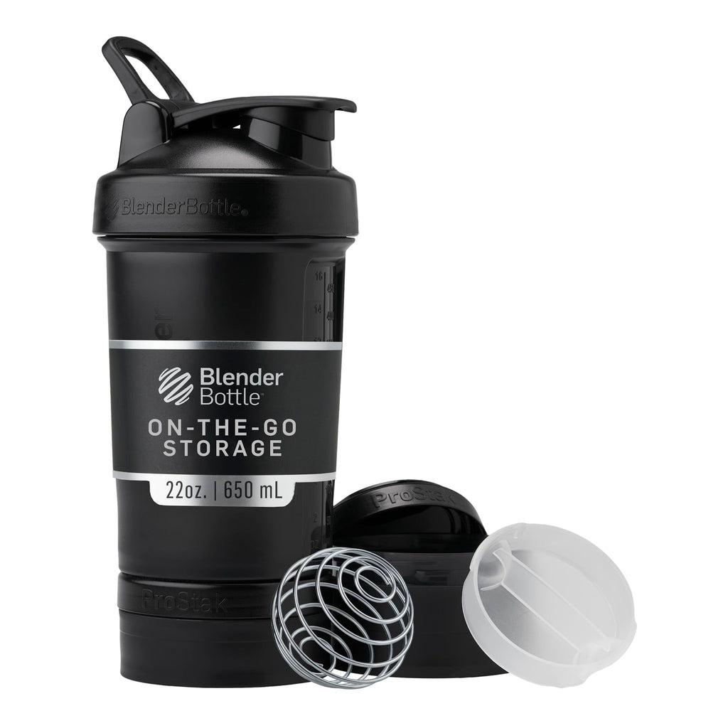 BlenderBottle Shaker Bottle with Pill Organizer and Storage for Protein Powder, Classic V2 ProStak System, 22-Ounce, Smoke Grey
