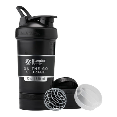 BlenderBottle Shaker Bottle with Pill Organizer and Storage for Protein Powder, Classic V2 ProStak System, 22-Ounce, Smoke Grey