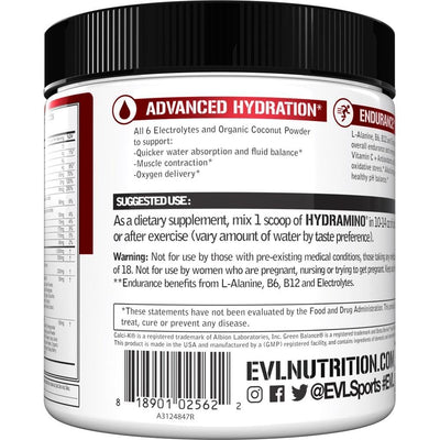 Evlution Nutrition HYDRAMINO Complete Hydration Multiplier, All 6 Electrolytes, Vitamin C & B, Fluid Boosting Aminos, Coconut Water, Endurance, Recovery, Antioxidants, 30 Serve, Orange Mango