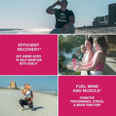 Honey Badger BCAA + EAA Amino Acids Powder, BCAAs + L-Glutamine, Keto, Vegan, Sugar Free for Men & Women, Hydration & Post Workout Muscle Recovery Drink Mix, Pink Lemonade, 30 Servings