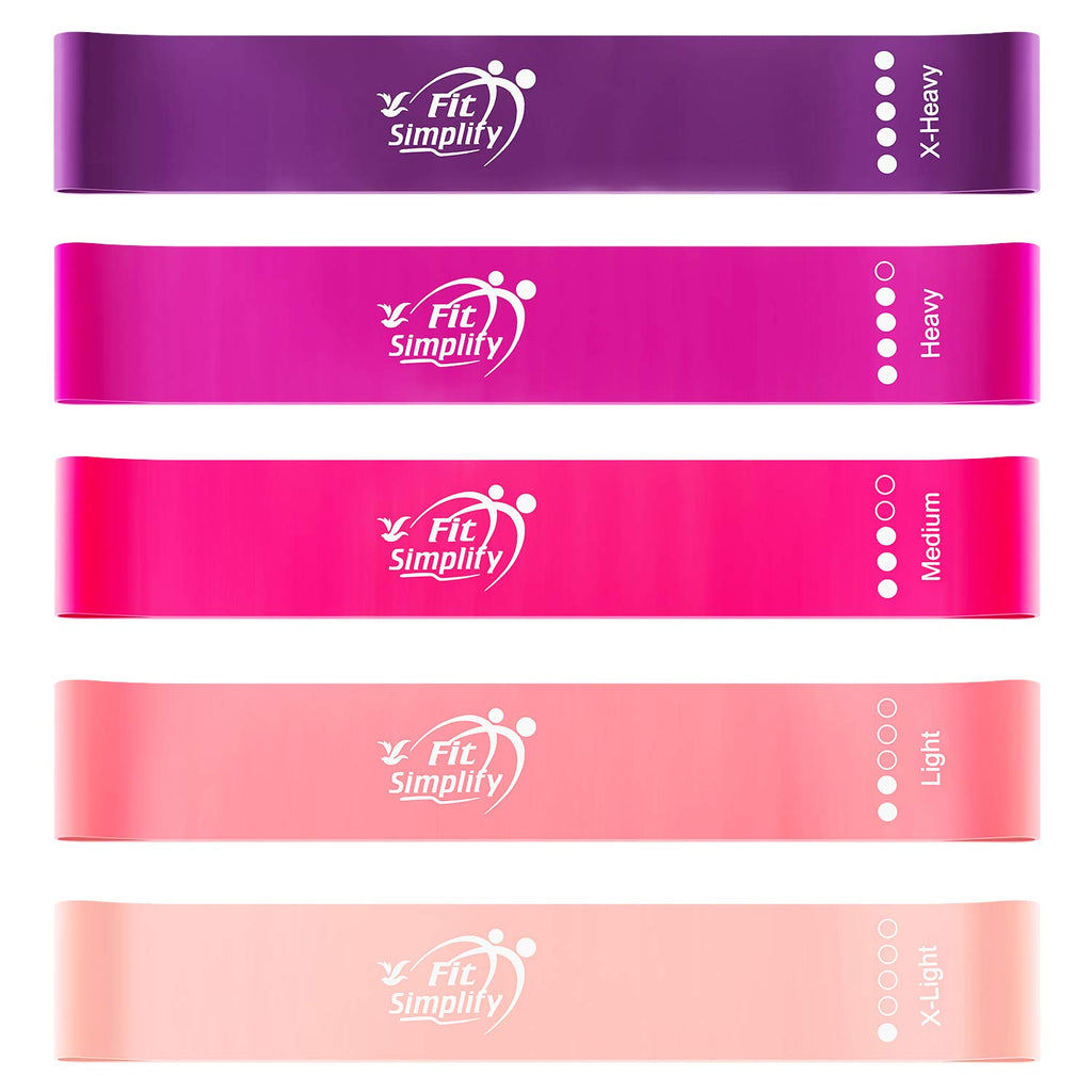 Fit Simplify Resistance Loop Exercise Bands with Instruction Guide and Carry Bag, Set of 5