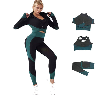 3pcs Seamless Outfit Workout Sets Gym for Women, Fitness Sports School Running Clothes Yoga Sportswear