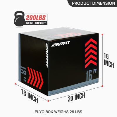 RitFit 3 in 1 Extra Firm Soft Plyo Box Foam Plyometric Box-30”x24”x20”-20"x18"x16" Heavy Duty High Density Foam Jumping Box 3 Sizes with PVC Cover,Platform for Home Gym Fitness, 440lb Weight Capacity