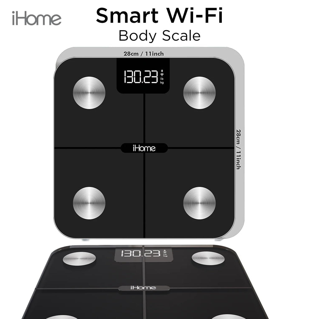 iHome Digital Bluetooth Smart Scale for Body Weight, Weight Scale, Including BMI, Body Fat, Muscle Mass, Batteries Included (Black Smart Bluetooth)